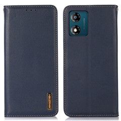 KHAZNEH Phone Case for Motorola Moto E13 4G, Nappa Texture Genuine Cowhide Leather Phone Wallet Cover Stand - Blue