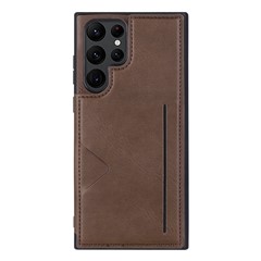 HANMAN Mika Series For Samsung Galaxy S23 Ultra Magnetic Card Slots Design PU Leather Coated TPU Protective Case Phone Back Cover - Brown
