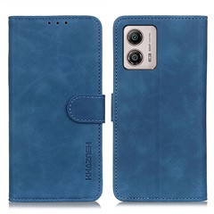 KHAZNEH For Motorola Moto G53 5G Shockproof Phone Case Retro Texture PU Leather Wallet Stand Protective Cell Phone Cover - Blue