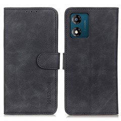 KHAZNEH For Motorola Moto E13 4G Anti-drop Phone Case Retro Texture Flip Leather Wallet Stand Anti-scratch Phone Cover - Black