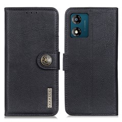 KHAZNEH Phone Case for Motorola Moto E13 4G , Flip Leather Cowhide Texture Wallet Stand Anti-fall Mobile Phone Cover - Black