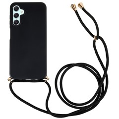 For Samsung Galaxy A34 5G Phone Case Biodegradable Wheat Straw Soft TPU Drop Protection Cover with Lanyard - Black