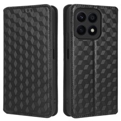Anti-fall Phone Case For Honor X8a 4G , PU Leather Stand Wallet Imprinted Rhombus Pattern Cell Phone Cover - Black