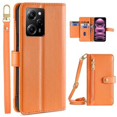 For Xiaomi Redmi Note 12 Pro Speed 5G / Note 12 Pro 5G / Poco X5 Pro 5G Zipper Pocket Phone Stand Case Leather Phone Cover with Straps - Orange
