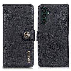 KHAZNEH Flip Leather Phone Case For Samsung Galaxy A24 4G (162.1 x 77.6 x 8.3mm) Cowhide Texture Phone Cover Wallet Stand - Black