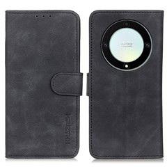 KHAZNEH Leather Phone Case For Honor X9a 5G / Magic5 Lite 5G / X40 5G , Retro Texture Flip Wallet Cover Stand - Black