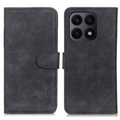 KHAZNEH For Honor X8a 4G Leather Phone Case Retro Texture Wallet Stand Protective Phone Cover - Black