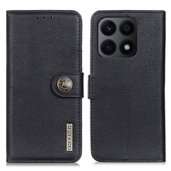 KHAZNEH For Honor X8a 4G Shockproof Phone Cover Wallet Stand Flip Leather Cowhide Texture Case - Black