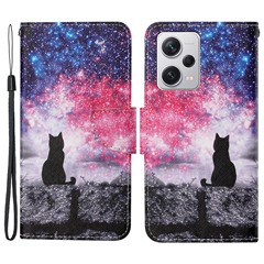 For Xiaomi Redmi Note 12 Pro 5G / Note 12 Pro Speed 5G / Poco X5 Pro 5G Leather Pattern Wallet Stand Phone Case - Starry Sky / Cat