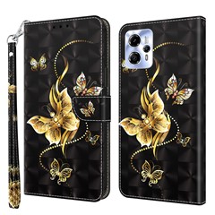 For Motorola Moto G13 4G / G23 4G Anto-drop Phone Case 3D Pattern Printing Flip Wallet Cover Stand with Strap - Golden Butterfly