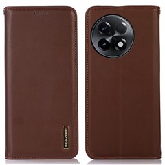 KHAZNEH for OnePlus Ace 2 5G / 11R 5G Phone Case Wallet Stand RFID Blocking Genuine Cowhide Leather Phone Cover - Brown