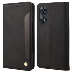 For Oppo Reno8 T 4G Phone Wallet Case PU Leather Color Splicing Stand Skin-touch Phone Cover - Black