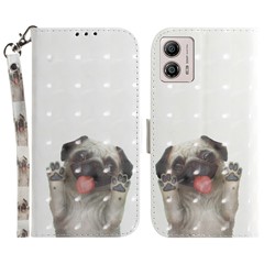 For Motorola Moto G13 4G / G23 4G / G53 5G Phone Case PU Leather Shockproof Wallet Cover with Strap - Pug