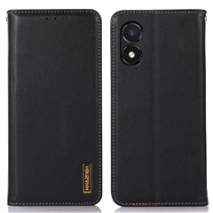 KHAZNEH for Honor X5 4G RFID Blocking Wallet Phone Case Genuine Cowhide Leather Stand Cell Phone Cover - Black