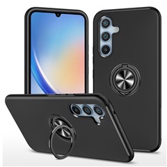 For Samsung Galaxy A34 5G Rotary Ring Kickstand Phone Case PC+TPU Anti-drop Back Cover - Black