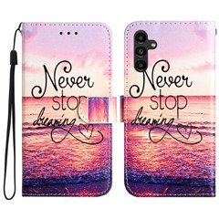For Samsung Galaxy A34 5G Wallet Phone Case PU Leather Pattern Printing Stand Flip Cover - Never Stop Dreaming