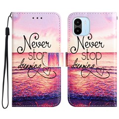 For Xiaomi Redmi A1 4G / A2 4G Phone Case PU Leather Pattern Printing Stand Wallet Flip Cover - Never Stop Dreaming