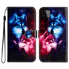 For Samsung Galaxy A22 5G (EU Version) Leather Wallet Full Protection Phone Case Pattern Printing Stand Cover - Couple Wolf