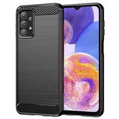 Phone Case for Samsung Galaxy A23 4G / 5G (Global Version) , Carbon Fiber Texture Brushed TPU Cover - Black