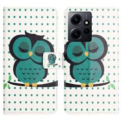 For Xiaomi Redmi Note 12 4G Phone Stand Case PU Leather Pattern Printing Wallet Cover - Dots  /  Owl