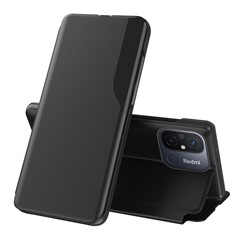 For Xiaomi Redmi 12C 4G Phone Case Folio Flip PU Leather Stand Cover - Black