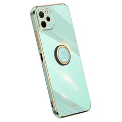 XINLI For Huawei nova Y61 4G Ring Holder Kickstand Phone TPU Case Electroplating Phone Cover - Cyan