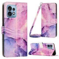 For Motorola Edge+ (2023) / Edge 40 Pro 5G / Moto X40 5G Wallet  Phone Case PU Leather Marble Pattern Stand Flip Cover with Shoulder Strap - Purple