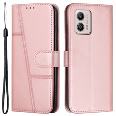 For Motorola Moto G73 5G Leather Phone Case Wallet Phone Stand Cover - Rose Gold