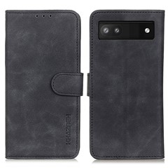 KHAZNEH For Google Pixel 7a Phone Leather Case Retro Texture Phone Cover with Stand Wallet - Black