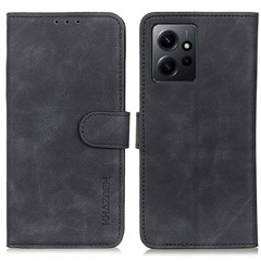 KHAZNEH For Xiaomi Redmi Note 12 4G Stand Phone Case Retro Texture Wallet  PU Leather Phone Cover - Black