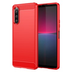 For Sony Xperia 10 V Soft Carbon Fiber TPU Phone Case Brushed  Mobile Phone Cover - Red