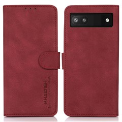 KHAZNEH For Google Pixel 7a Wallet Phone Case PU Leather Magnetic Closure Stand Cover - Red