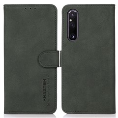 KHAZNEH For Sony Xperia 1 V Anti-Fading Leather Phone Case Stand Wallet Cover with Textured Surface - Green