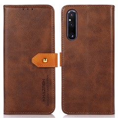 KHAZNEH PU Leather Cowhide Texture Phone Case for Sony Xperia 1 V Wallet Stand Phone Cover - Brown