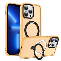 For iPhone 13 Pro Max 6.7 inch Magnetic Invisible Kickstand Phone Case PC+TPU Drop Protection Cover Compatible with MagSafe - Orange