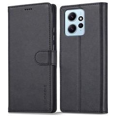 LC.IMEEKE For Xiaomi Redmi Note 12 4G Phone Wallet Case Calf Texture PU Leather Stand Phone Cover - Black