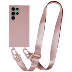 TPU Case for Samsung Galaxy S23 Ultra Matte Finish Phone Protector Cover with Wide Lanyard - Deep Pink