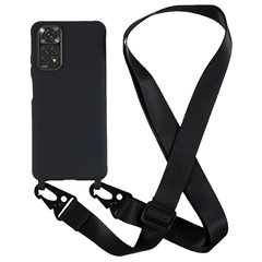 For Xiaomi Redmi Note 11 4G (Qualcomm) / Note 11S 4G Soft TPU Phone Case Matte Finish Anti-drop Cover with Wide Lanyard - Black