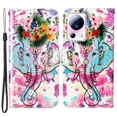 For Xiaomi 13 Lite / Civi 2 5G PU Leather Phone Case Pattern Printing Folding Stand Wallet Cover with Strap - Flower Elephant