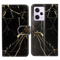 For Xiaomi Redmi Note 12 Pro 5G / Note 12 Pro Speed 5G / Poco X5 Pro 5G Leather Phone Case Pattern Printing Flip Wallet Stand Cover - Black Gold Marble