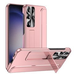 For Samsung Galaxy S23 Ultra Electroplating Phone Case Hard PC Hidden Kickstand Back Cover - Rose Gold