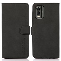 KHAZNEH Protective Cover for Nokia C32 Textured PU Leather Cell Phone Case with Wallet Stand - Black