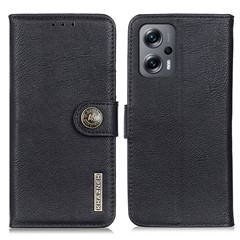 KHAZNEH For Xiaomi Redmi Note 12 Turbo / Poco F5 5G Stand Wallet Leather Case Cowhide Texture Phone Cover - Black