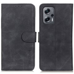 KHAZNEH For Xiaomi Redmi Note 12 Turbo / Poco F5 5G PU Leather Phone Cover Retro Texture Wallet Stand Case - Black
