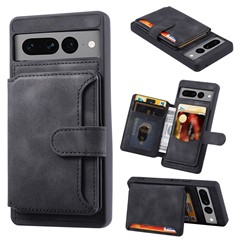 Shockproof RFID Blocking Case for Google Pixel 7 Pro 5G PU Leather TPU Phone Shell with Card Holder, Kickstand - Black