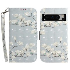 Stand Phone Shell for Google Pixel 8 Pro Pattern Printing Anti-scratch Case PU Leather Wallet Cover with Strap - Magnolia