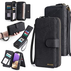 MEGSHI 004 Series Wallet Case for Samsung Galaxy A52 4G / 5G / A52s 5G , PU Leather Zipper Detachable Stand Phone Cover - Black
