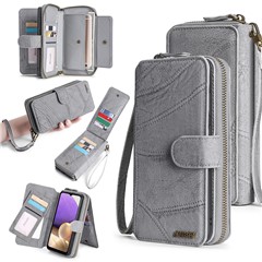 MEGSHI 004 Series For Samsung Galaxy A53 5G Anti-fall Detachable Zipper Wallet Leather Case Stand Cover - Grey