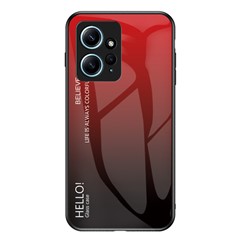 For Xiaomi Redmi Note 12 4G Phone Case Tempered Glass+PC+TPU Gradient Cell Phone Cover - Gradient Red Black
