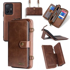 MEGSHI 020 Series PU Leather+PC+TPU Stand Cover for Xiaomi 11T 5G / 11T Pro 5G Detachable 2-in-1 Wallet Case - Brown